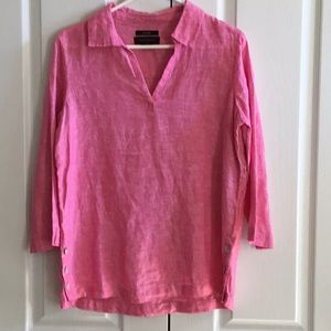 Tahari - M linen tunic with button detail on hem. Pretty dark Pink, Like new!